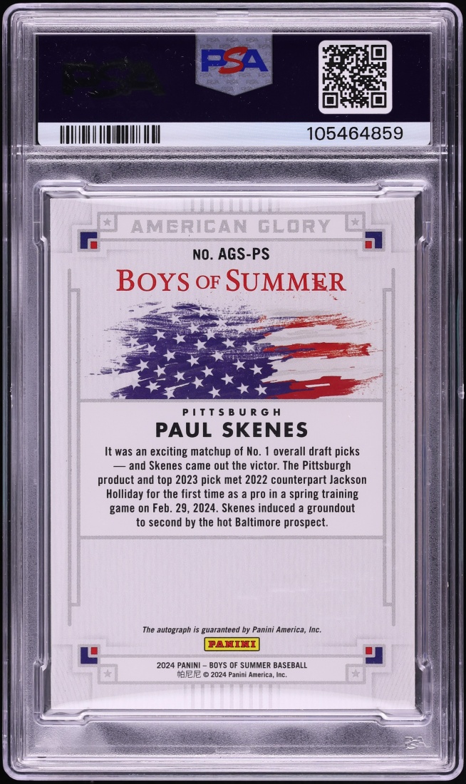 2024 Panini Boys Of Summer American Glory Paul Skenes ROOKIE AUTO JSY # 30/49 PSA 8 NM-MT