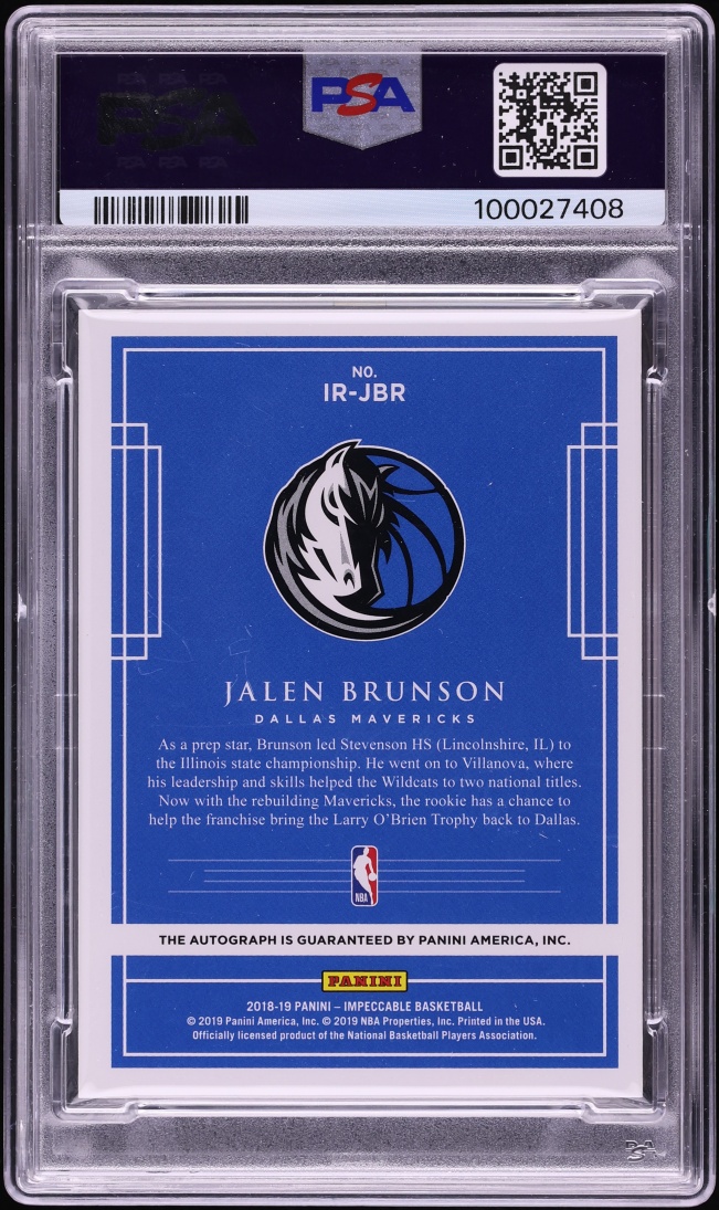 2018 Panini Impeccable Holo Silver Jalen Brunson ROOKIE AUTO DNA 10 /25 #IR-JBR PSA 9 MINT
