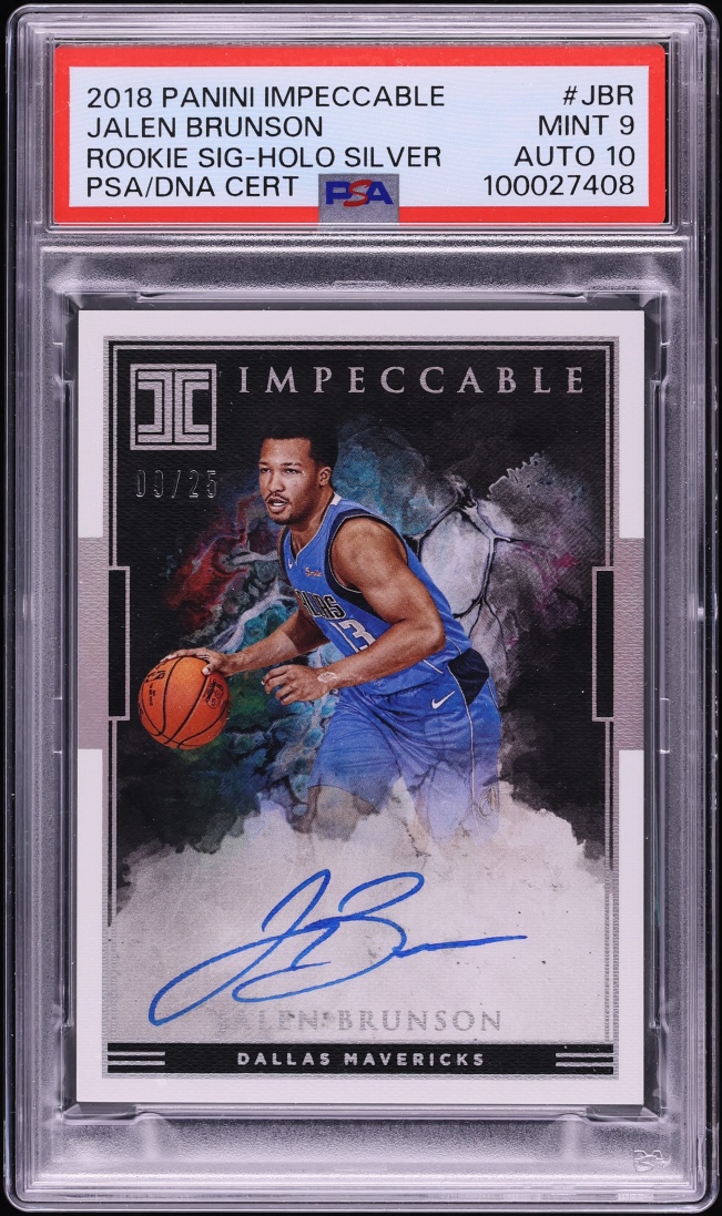 2018 Panini Impeccable Holo Silver Jalen Brunson ROOKIE AUTO DNA 10 /25 #IR-JBR PSA 9 MINT