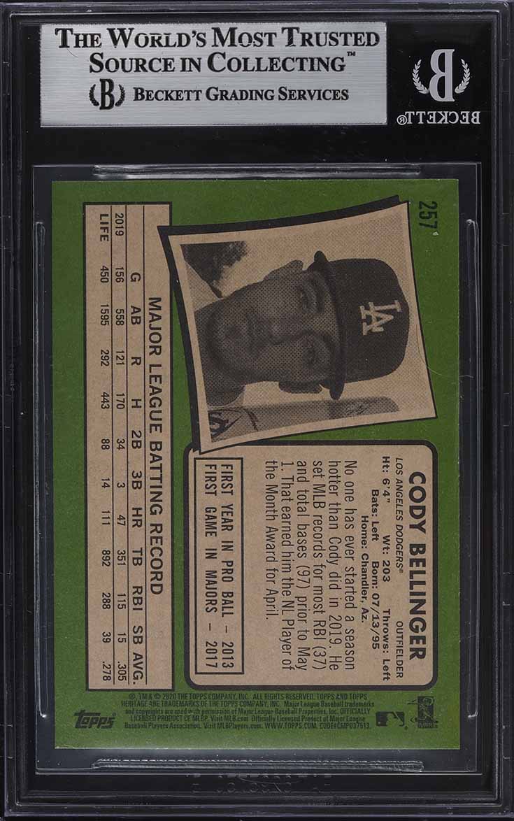 2020 Topps Heritage White Border Cody Bellinger #257 BGS 9 MINT