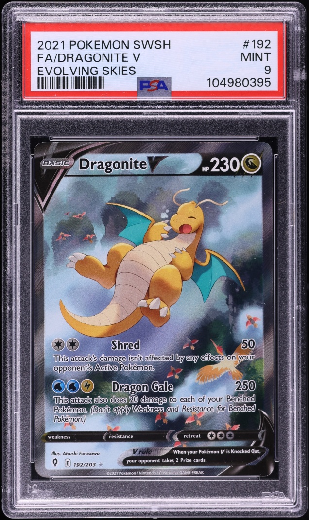 2021 Pokemon Sword & Shield Evolving Skies Alt Art Dragonite V #192 PSA 9 MINT