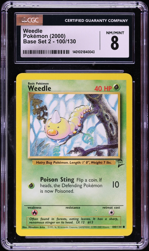 2000 Pokemon Base Set 2 Weedle #100 CGC 8 NM-MT