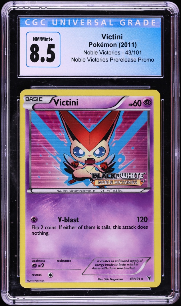 2011 Pokemon Black & White Promo Noble Victories Prerelease Victini #43 CGC 8.5 NM-MT+