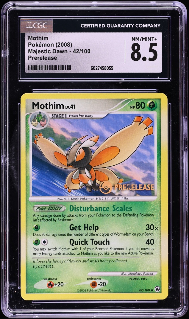 2008 Pokemon Diamond & Pearl Majestic Dawn Prerelease Mothim #42 CGC 8.5 NM-MT+