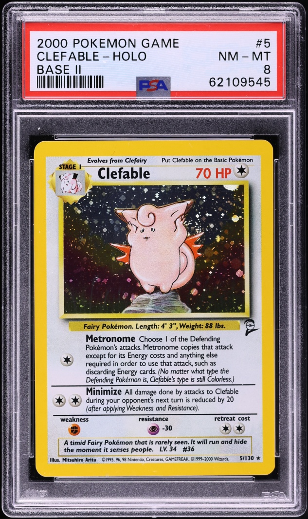 2000 Pokemon Base Set 2 Holo Clefable #5 PSA 8 NM-MT