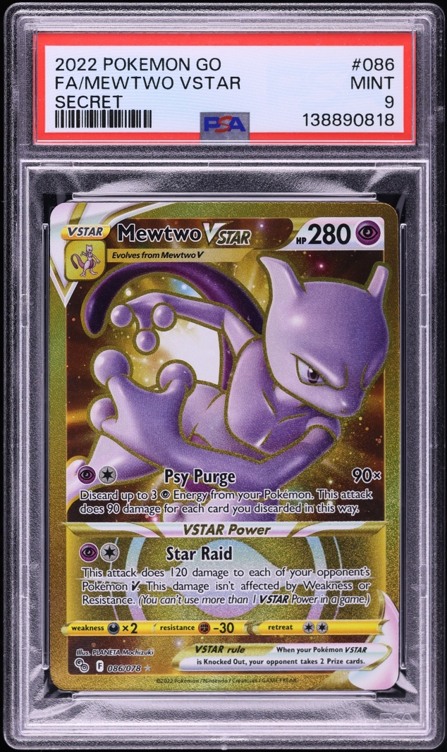 2022 Pokemon Sword & Shield Pokemon GO Gold Rare Mewtwo VSTAR #86 PSA 9 MINT