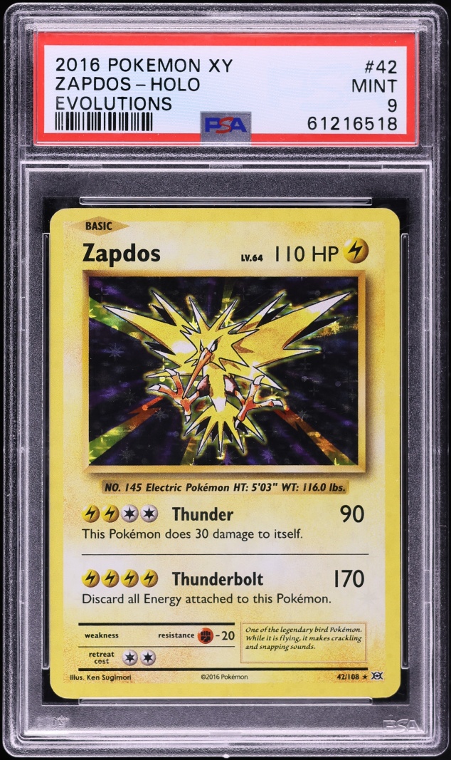 2016 Pokemon XY Evolutions Holo Zapdos #42 PSA 9 MINT