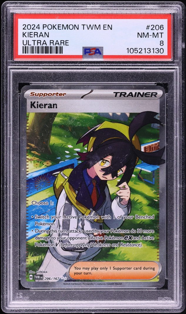 2024 Pokemon Scarlet & Violet Twilight Masquerade Full Art Kieran #206 PSA 8 NM-MT