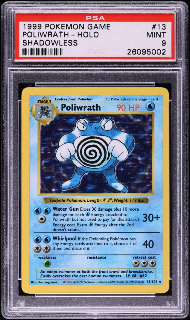 1999 Pokemon Base Set Shadowless Holo Poliwrath #13 PSA 9 MINT
