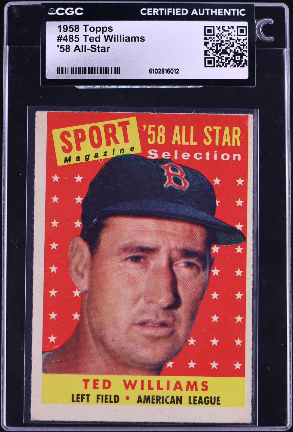 1958 Topps Ted Williams ALL-STAR #485 JSA CGC AUTH
