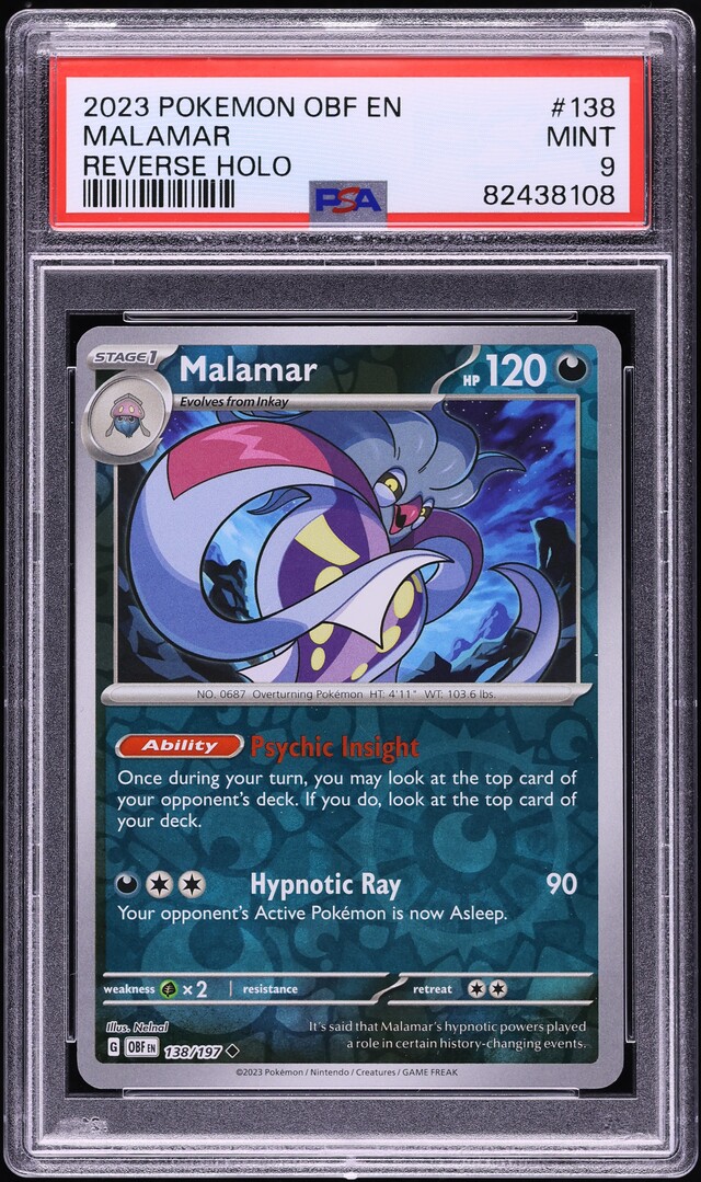 2023 Pokemon Scarlet & Violet Obsidian Flames Reverse Holo Malamar #138 PSA 9 MINT