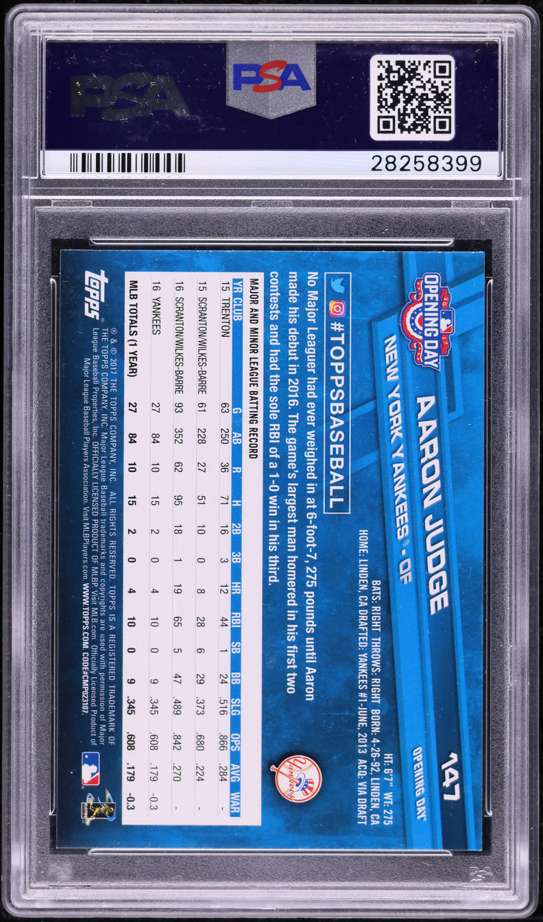 2017 Topps Opening Day Rainbow Blue Foil Aaron Judge ROOKIE #147 PSA 10 GEM MINT