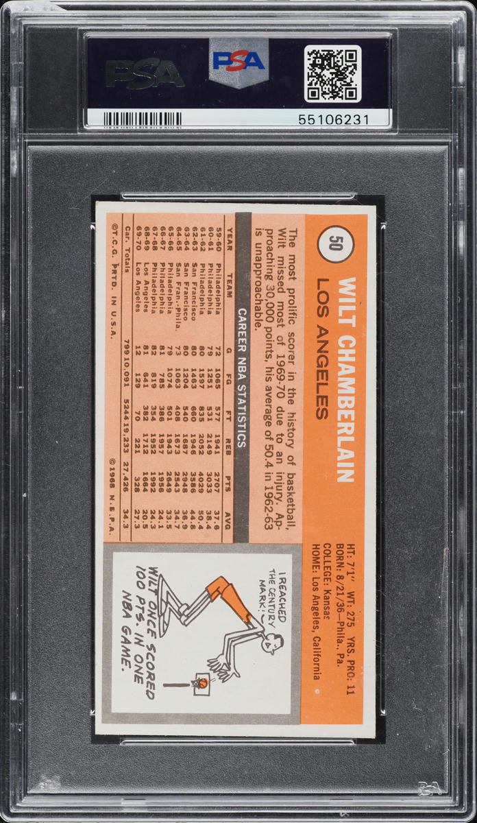 1970 Topps Basketball Wilt Chamberlain #50 PSA 6 EXMT