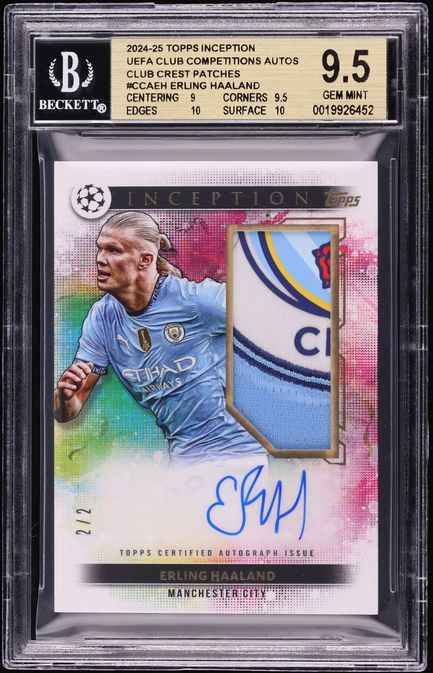 2024 Topps Inception UEFA Club Crest Erling Haaland PATCH AUTO 2/2 #CCA-EH BGS 9.5 GEM MINT