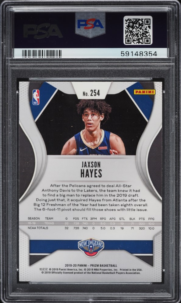 2019 Panini Prizm Jaxson Hayes ROOKIE #254 PSA 9 MINT