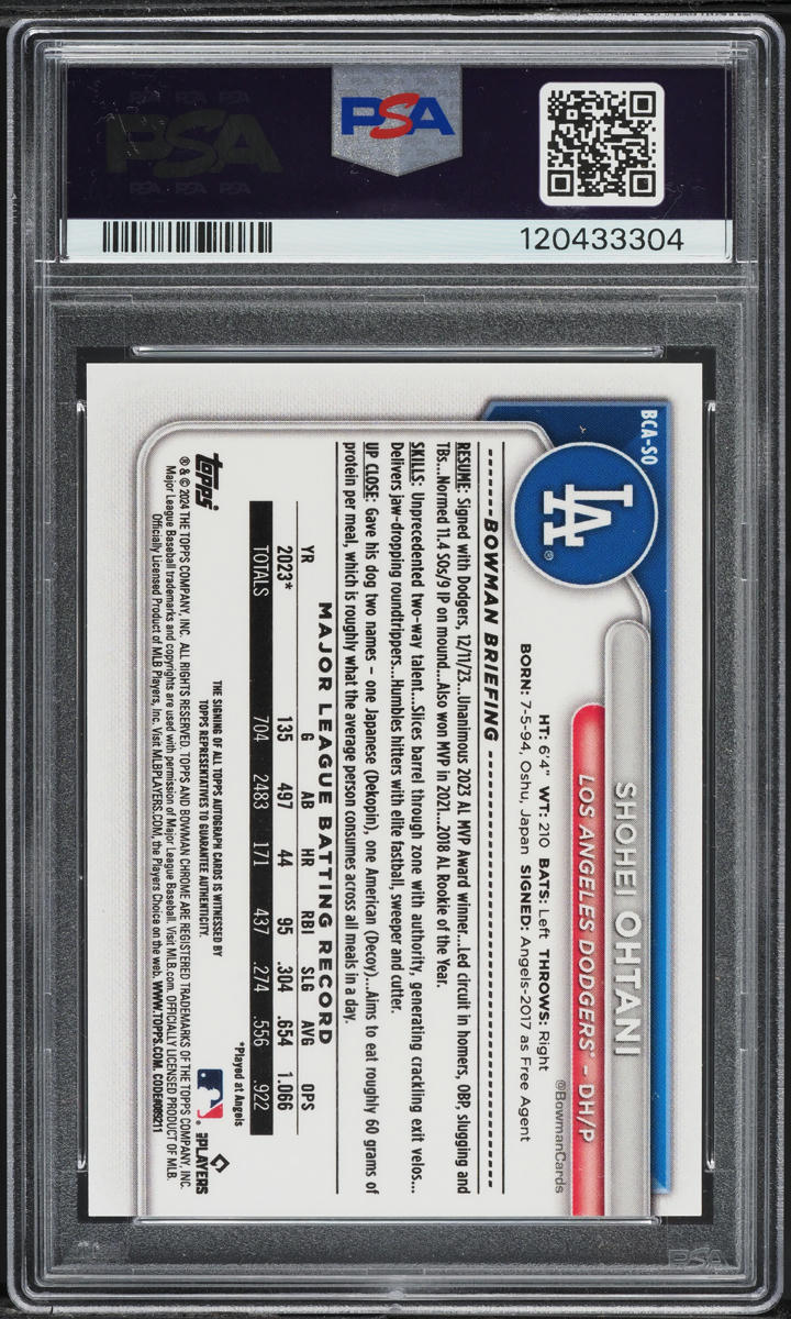 2024 Bowman Chrome Orange Refractor Shohei Ohtani AUTO /25 #BCA-SO PSA 10 GEM