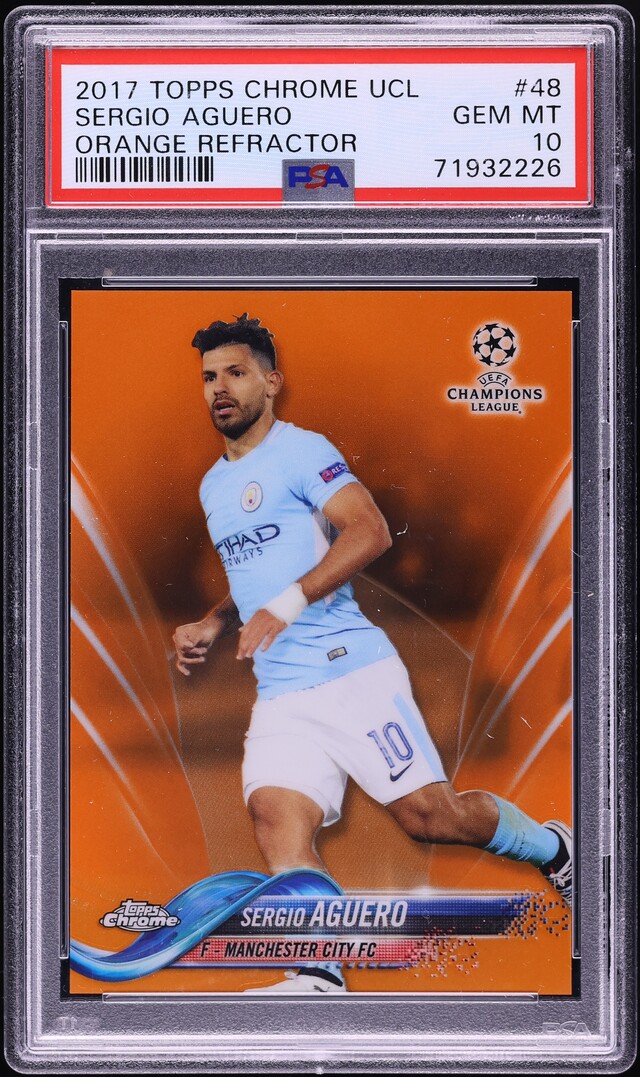 2017 Topps Chrome UEFA Orange Refractor Sergio Aguero /25 #48 PSA 10 GEM MINT