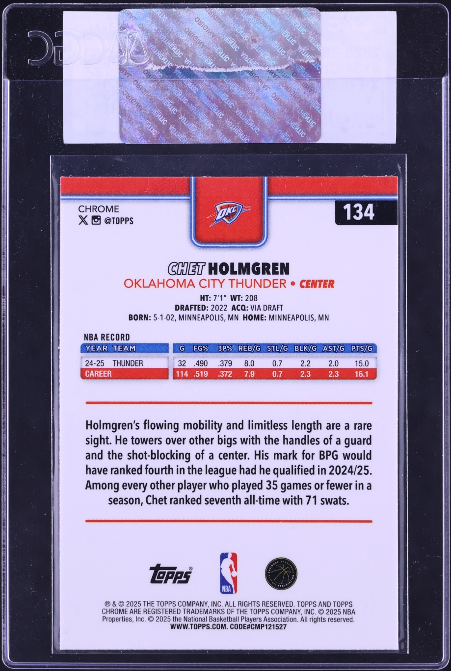2025 Topps Chrome Xfractor Chet Holmgren #134 CGC AUTH