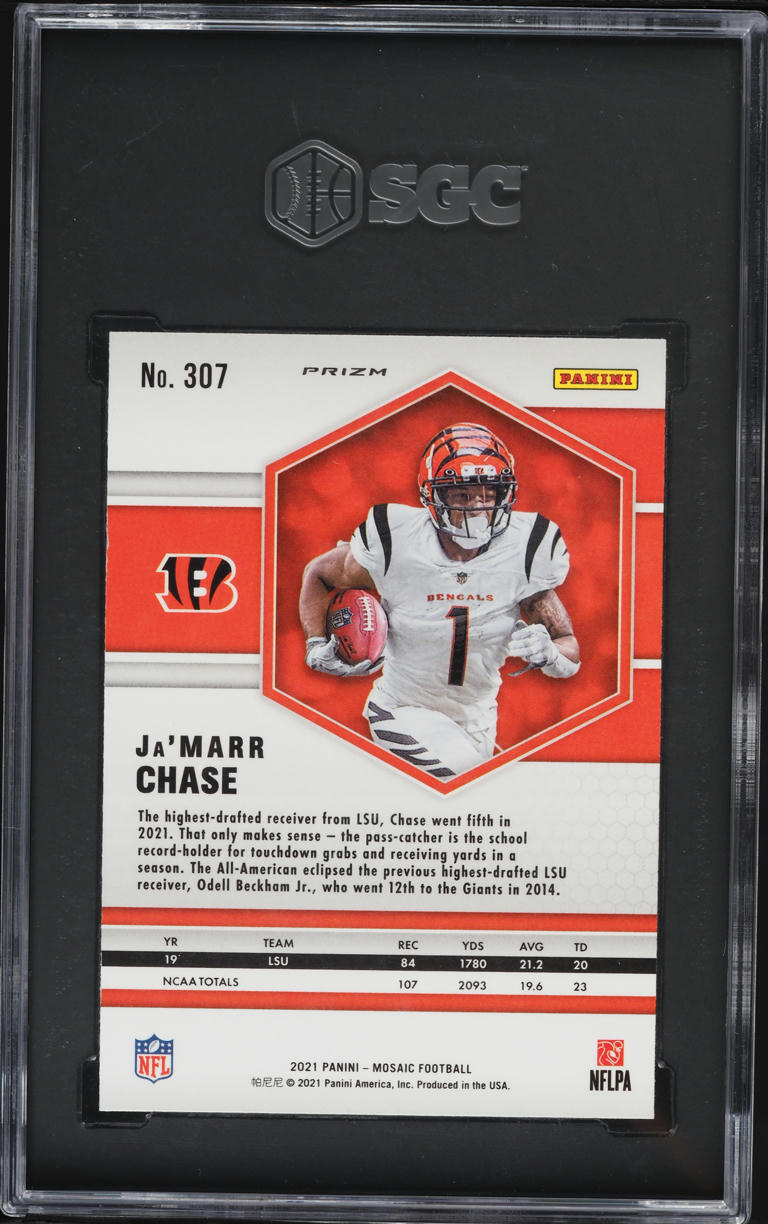 2021 Panini Mosaic Orange Reactive Prizm Ja'Marr Chase ROOKIE #307 SGC 9.5 MINT+
