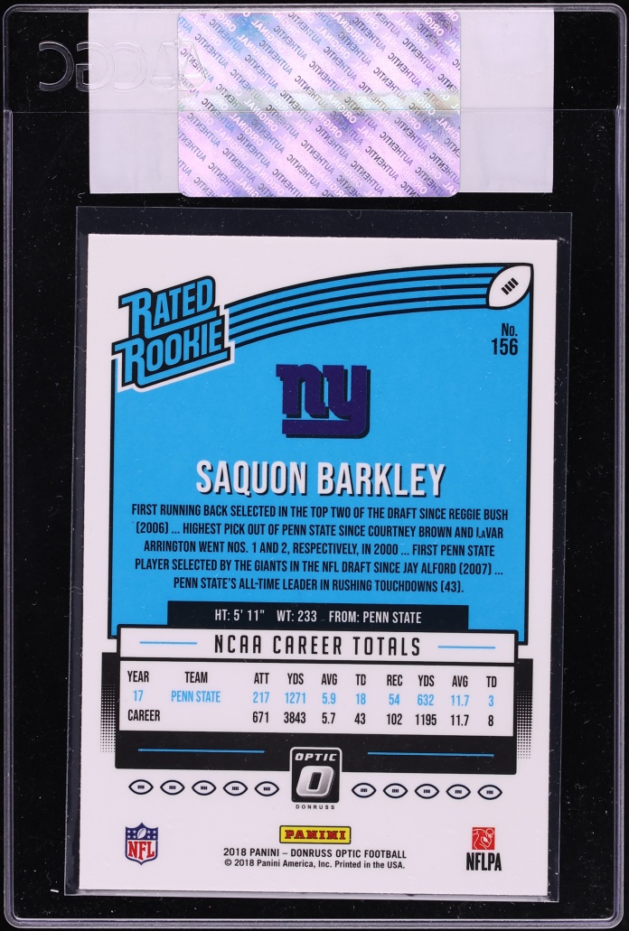 2018 Donruss Optic Saquon Barkley ROOKIE #156 CGC AUTH