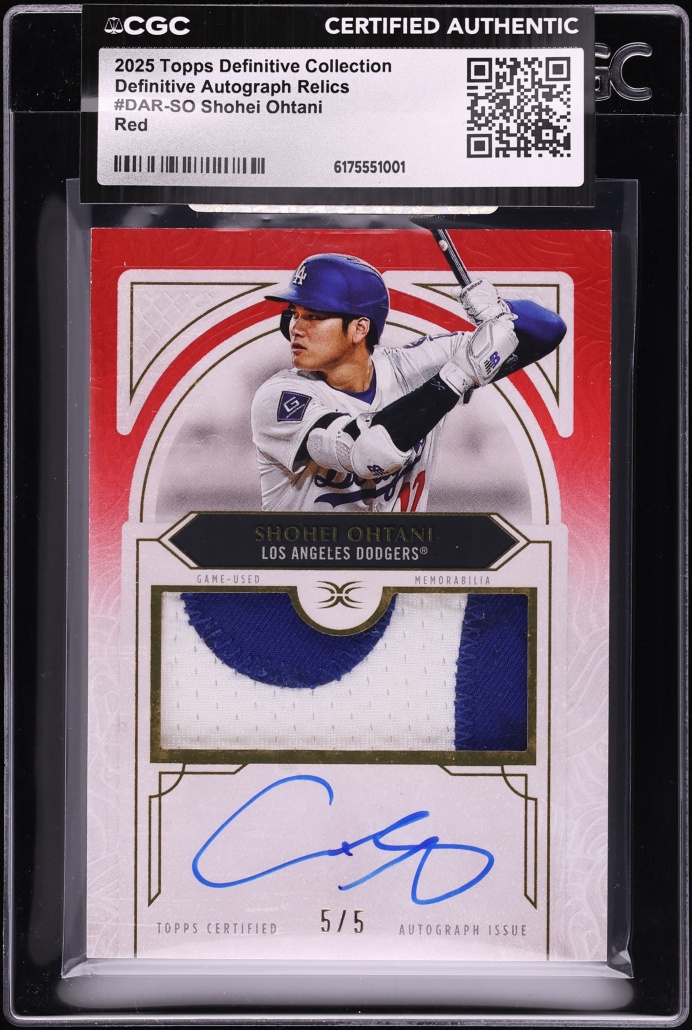 2025 Topps Definitive Collection Red Shohei Ohtani PATCH AUTO 5/5 #DAR-SO CGC AUTH