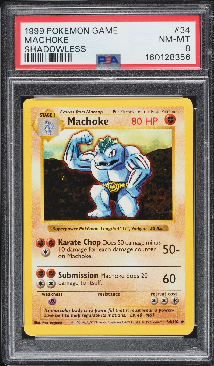 1999 Pokemon Base Set Shadowless Machoke #34 PSA 8 NM-MT