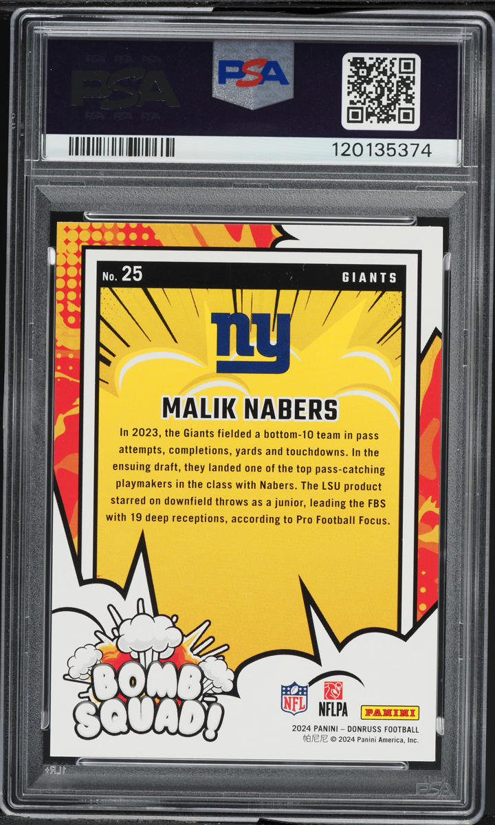 2024 Donruss Bomb Squad Malik Nabers ROOKIE #25 PSA 10 GEM MINT
