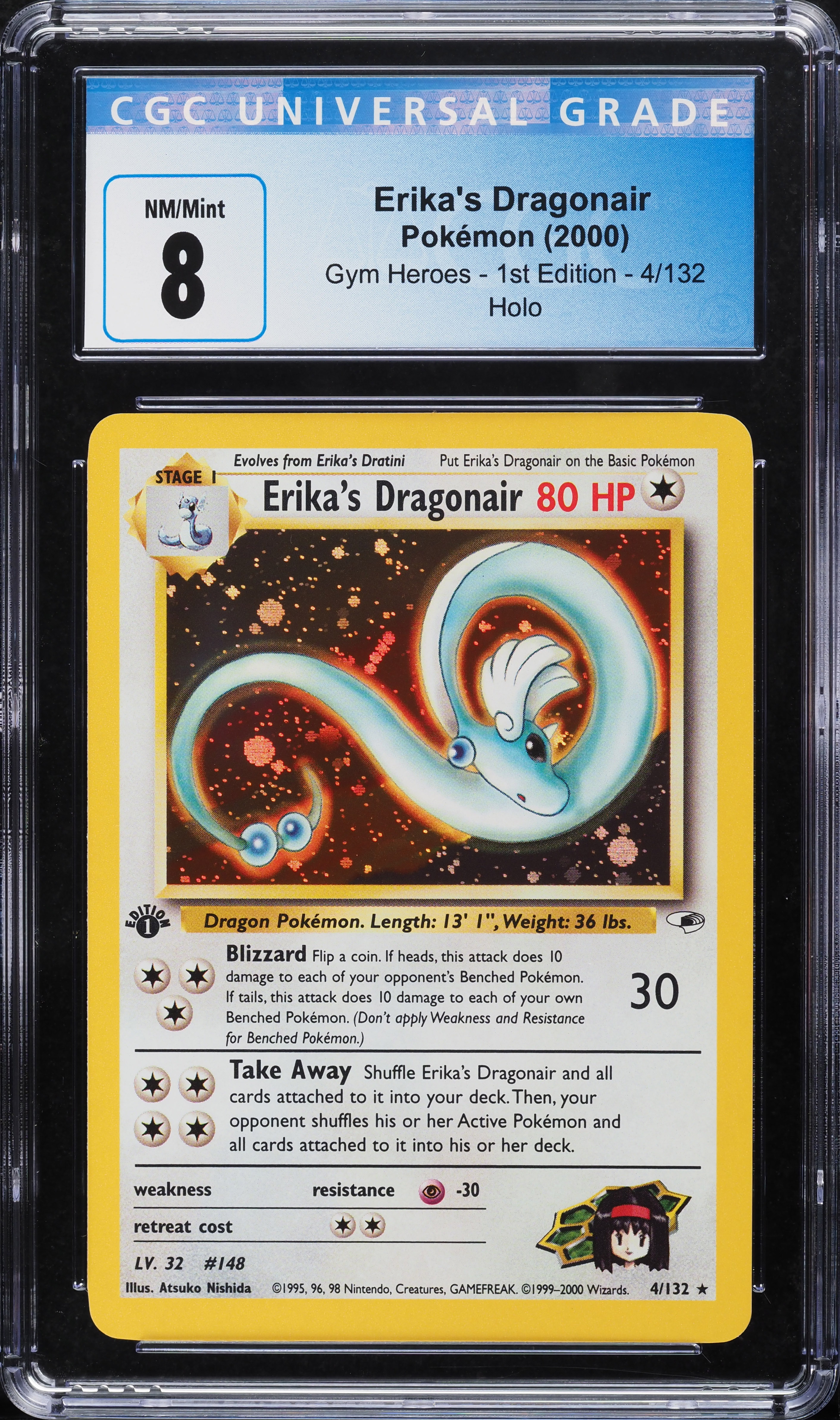 2000 Pokemon Gym Heroes 1st Edition Holo Erika's Dragonair #4 CGC 8 NM-MT