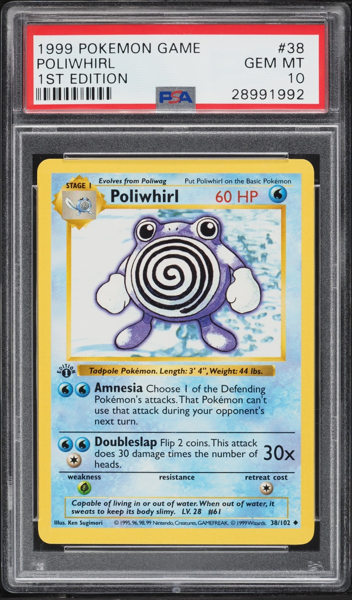 1999 Pokemon Base Set Shadowless 1st Edition Poliwhirl #38 PSA 10 GEM MINT