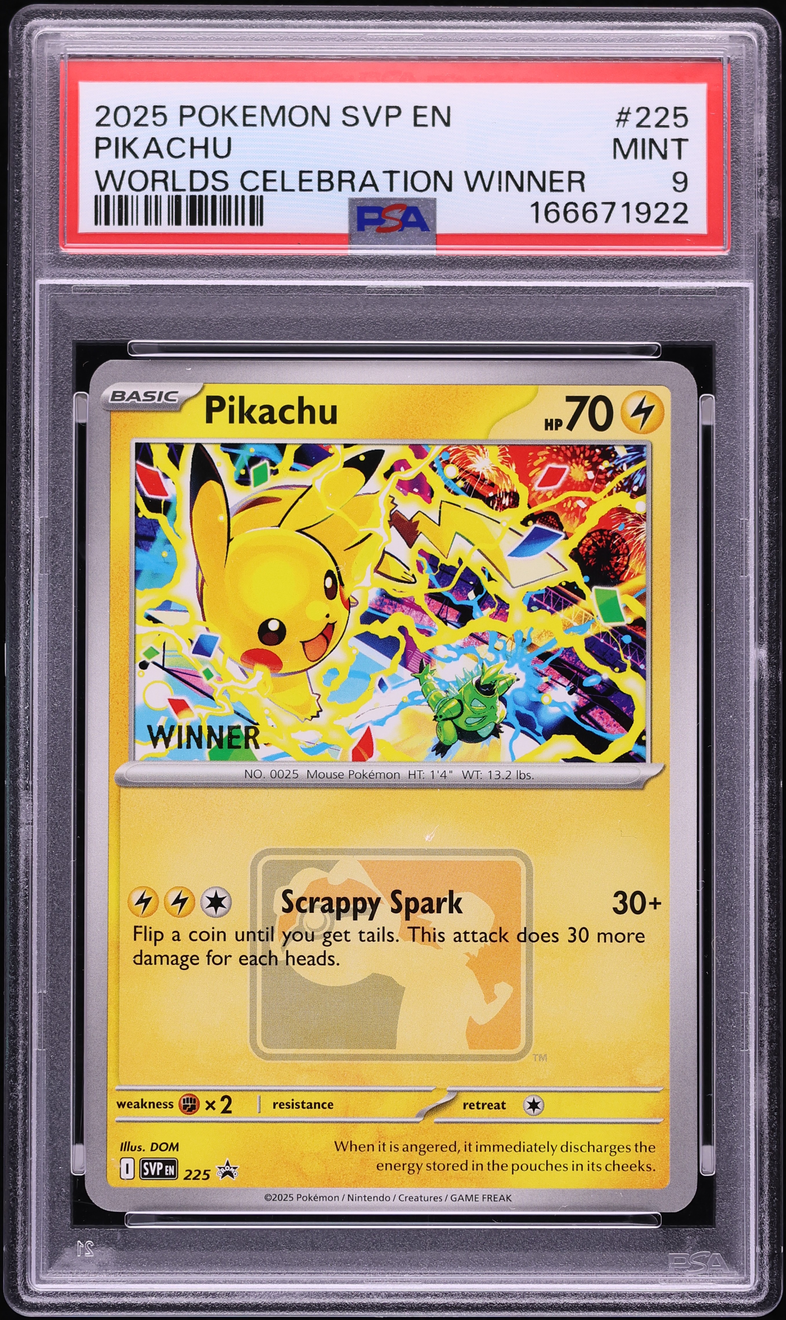 2025 Pokemon Scarlet & Violet Promo Worlds Celebration Winner Pikachu #225 PSA 9 MINT