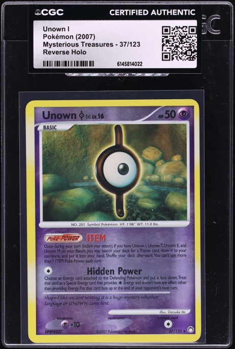 2007 Pokemon Diamond & Pearl Mysterious Treasures Reverse Holo Unown I #37 CGC AUTH
