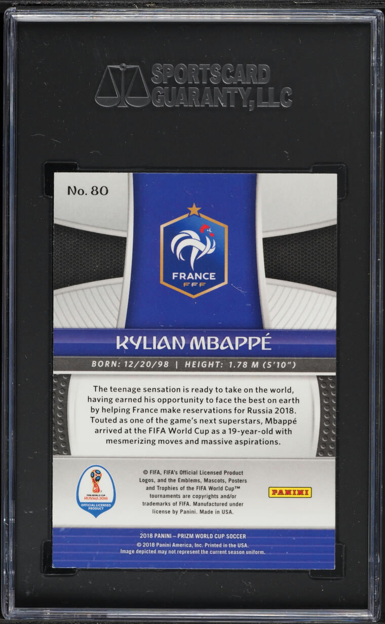 2018 Panini Prizm World Cup Kylian Mbappe ROOKIE #80 SGC 8.5 NM-MT+