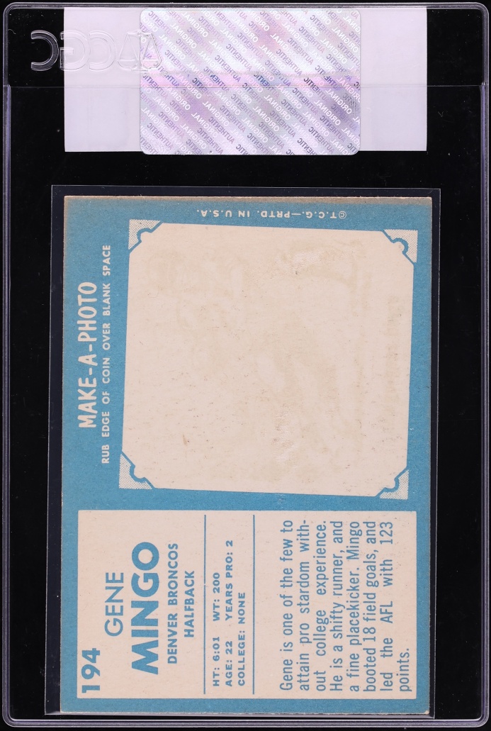1961 Topps Football Gene Mingo #194 CGC AUTH