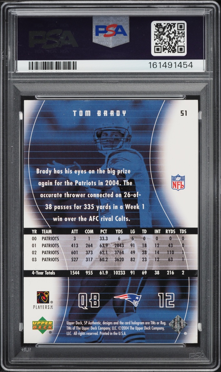 2004 SP Authentic Tom Brady #51 PSA 9 MINT
