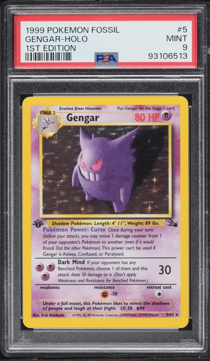 1999 Pokemon Fossil 1st Edition Holo Gengar #5 PSA 9 MINT