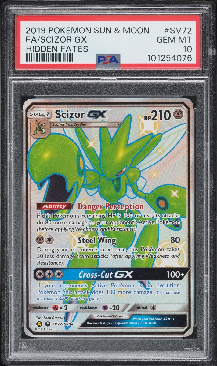 2019 Pokemon Sun & Moon Hidden Fates Full Art Scizor GX #SV72 PSA 10 GEM MINT