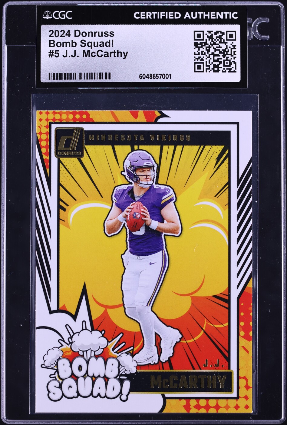 2024 Donruss Bomb Squad! J.J. McCarthy ROOKIE #5 CGC AUTH