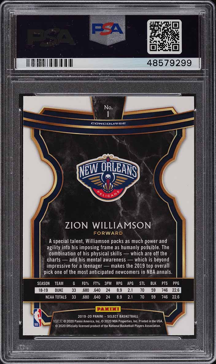 2019 Select Concourse Zion Williamson ROOKIE #1 PSA 10 GEM MINT on