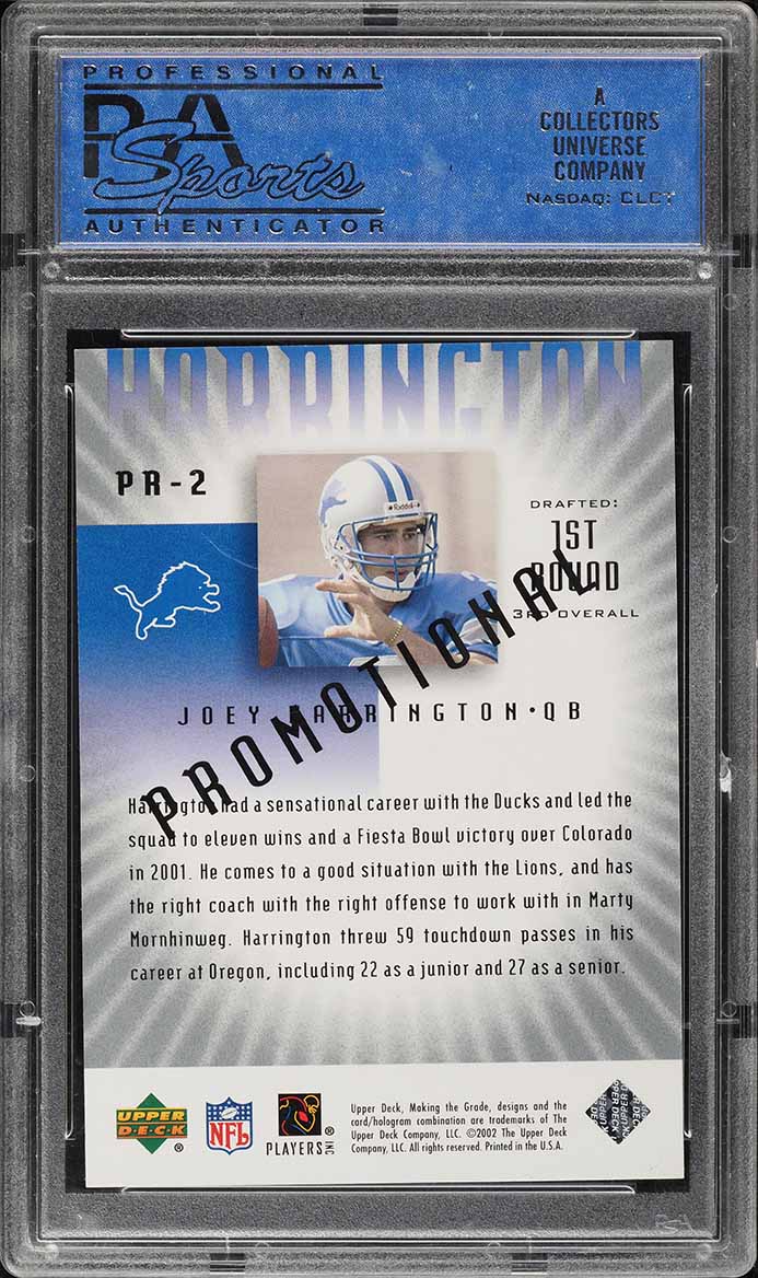 2002 Upper Deck Graded National Promo Joey Harrington ROOKIE /175 #PR-2 PSA AUTH