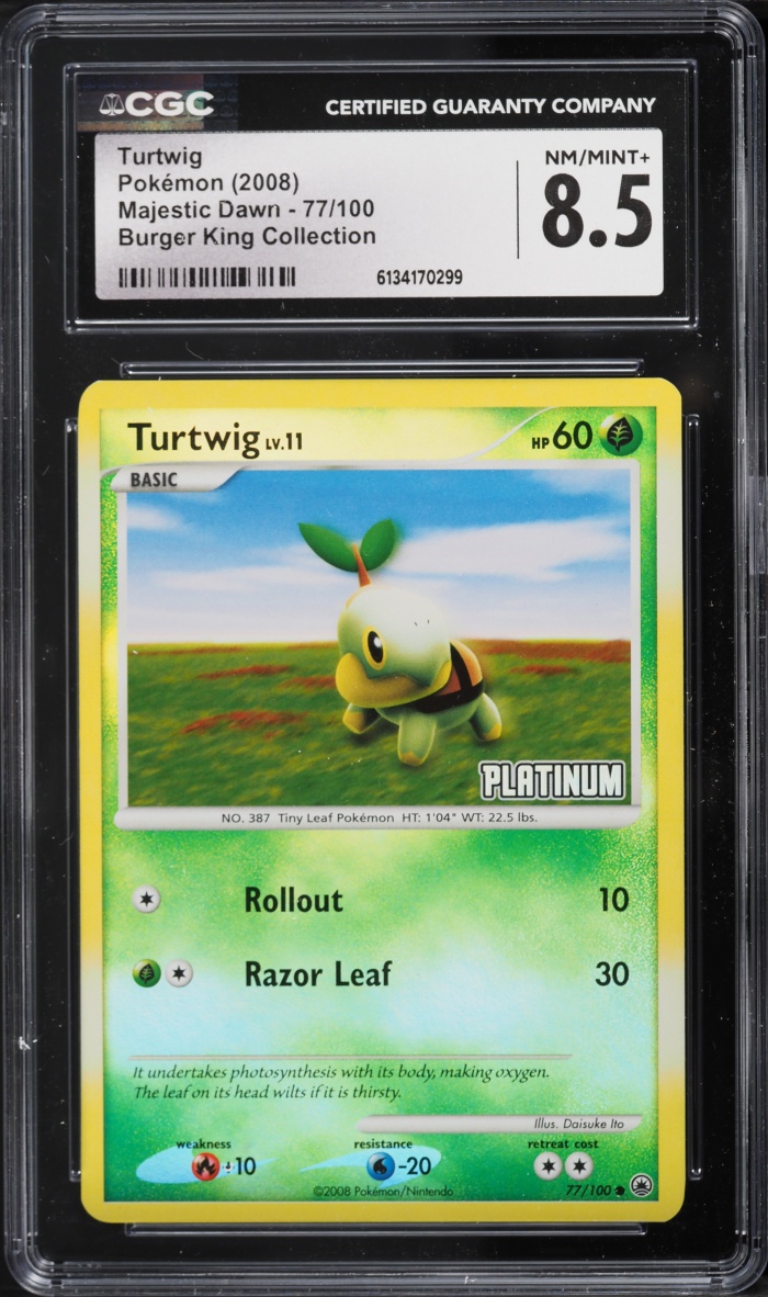 2008 Pokemon Diamond & Pearl Majestic Dawn Burger King Collection Turtwig #77 CGC 8.5 NM-MT+