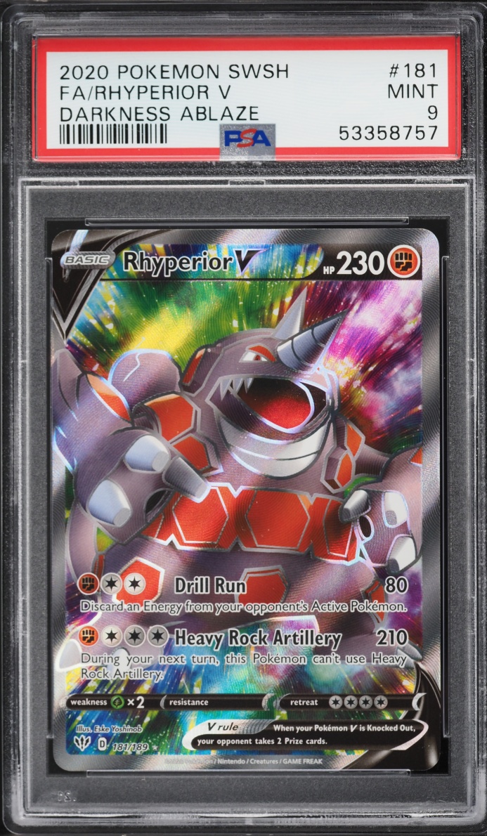 2020 Pokemon Sword & Shield Darkness Ablaze Alt Art Rhyperior V #181 PSA 9 MINT