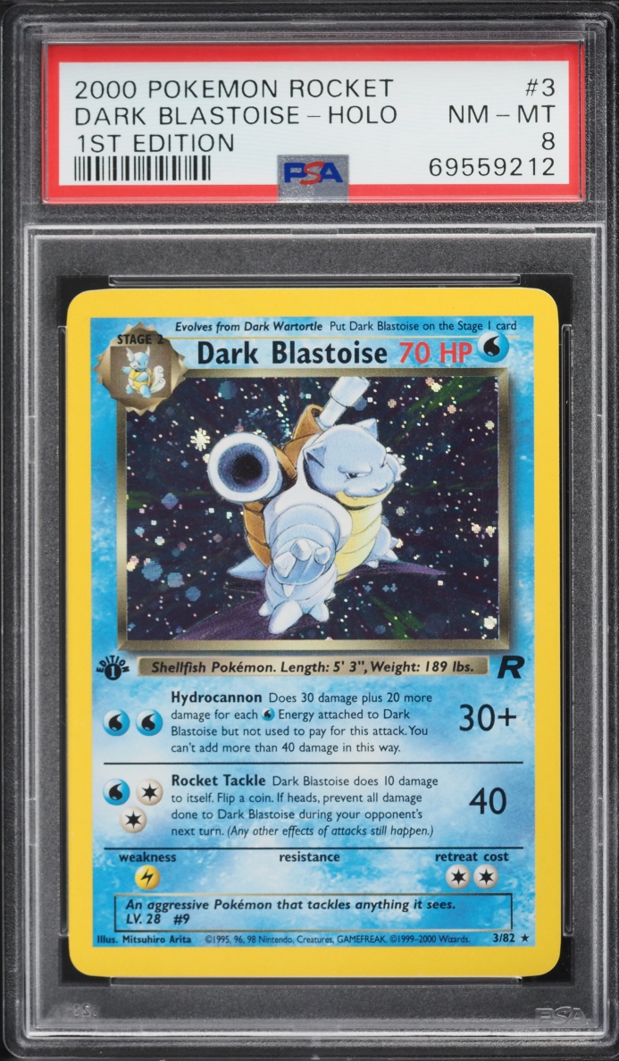 2000 Pokemon Team Rocket 1st Edition Holo Dark Blastoise #3 PSA 8 NM-MT