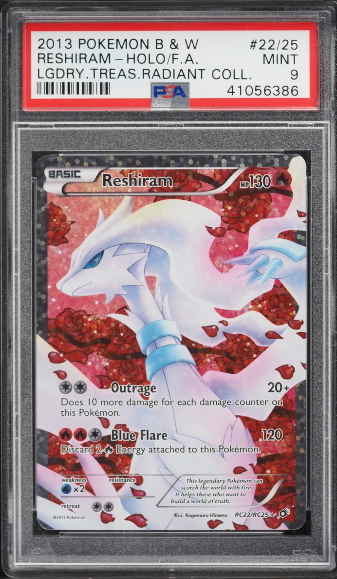 2013 Pokemon Black & White Legendary Treasures Radiant Collection Full Art Reshiram #RC22 PSA 9
