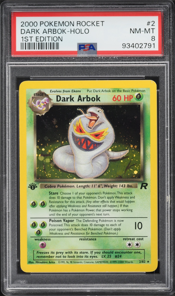 2000 Pokemon Team Rocket 1st Edition Holo Dark Arbok #2 PSA 8 NM-MT