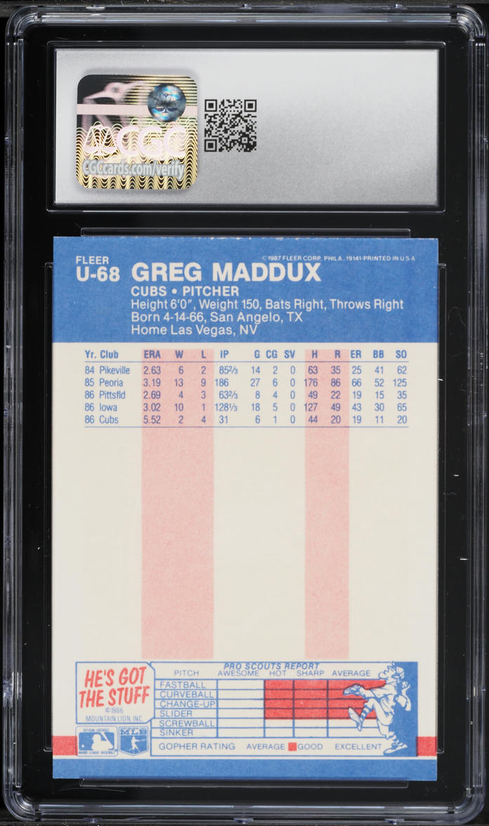 1987 Fleer Update Greg Maddux ROOKIE #U-68 CGC 8.5 NM-MT+