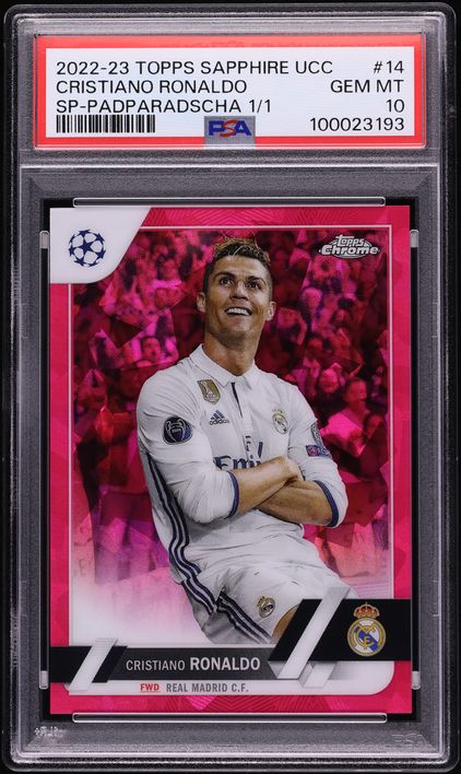 2022 Topps Chrome Sapphire UEFA Padparadscha Cristiano Ronaldo SP 1/1 #14 PSA 10 GEM MINT