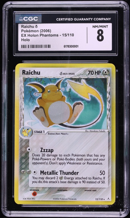 2006 Pokemon EX Holon Phantoms Holo Raichu #15 CGC 8 NM-MT