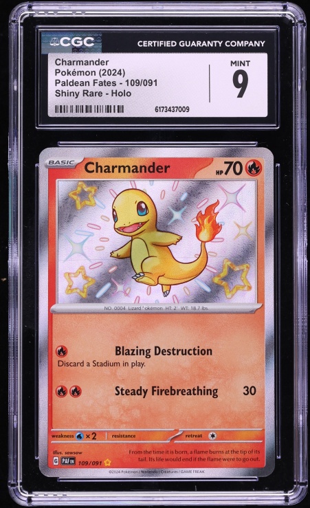 2024 Pokemon Scarlet & Violet Paldean Fates Shiny Charmander #109 CGC 9 MINT