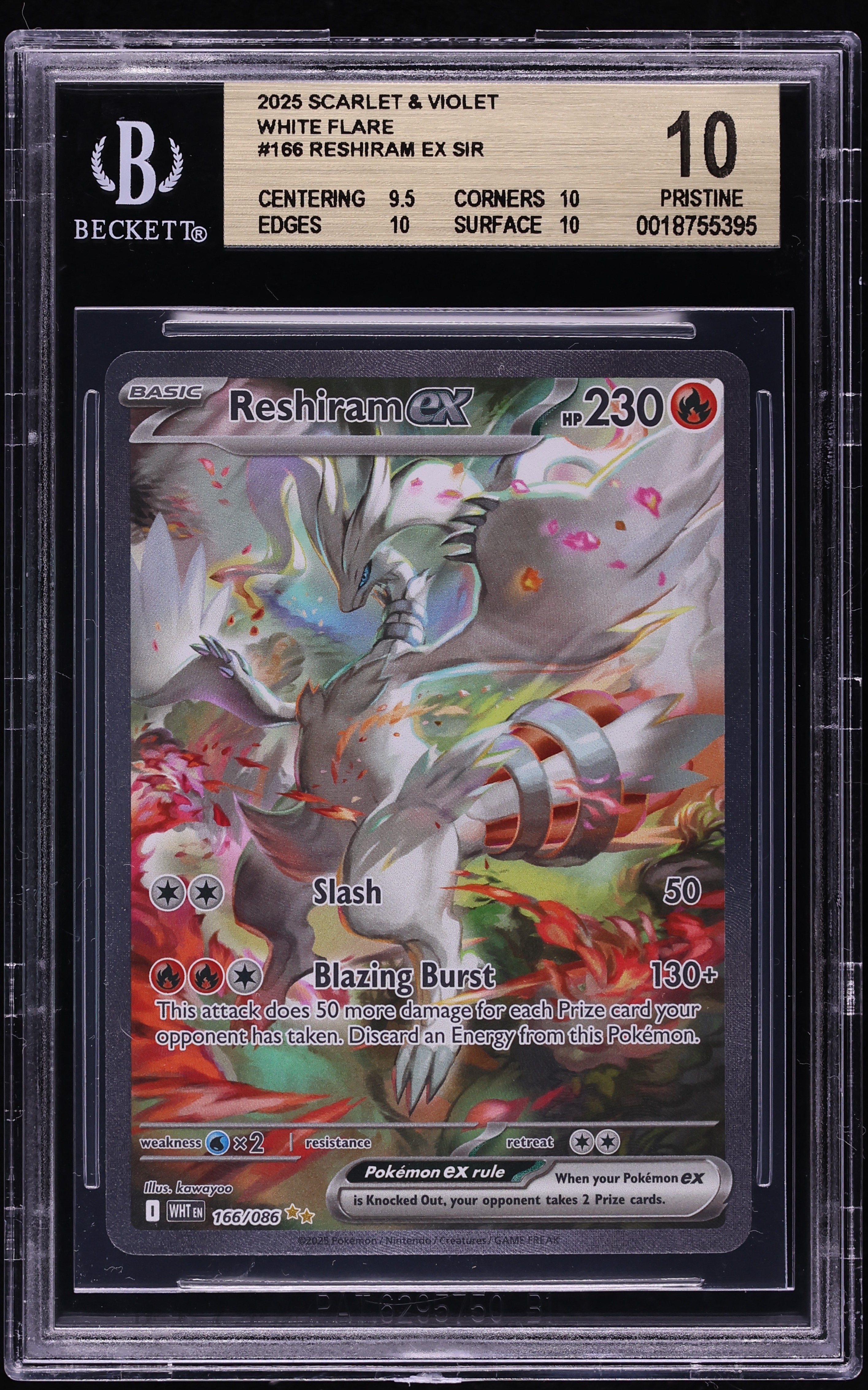 2025 Pokemon Scarlet & Violet White Flare SIR Reshiram ex #166 BGS 10 PRISTINE