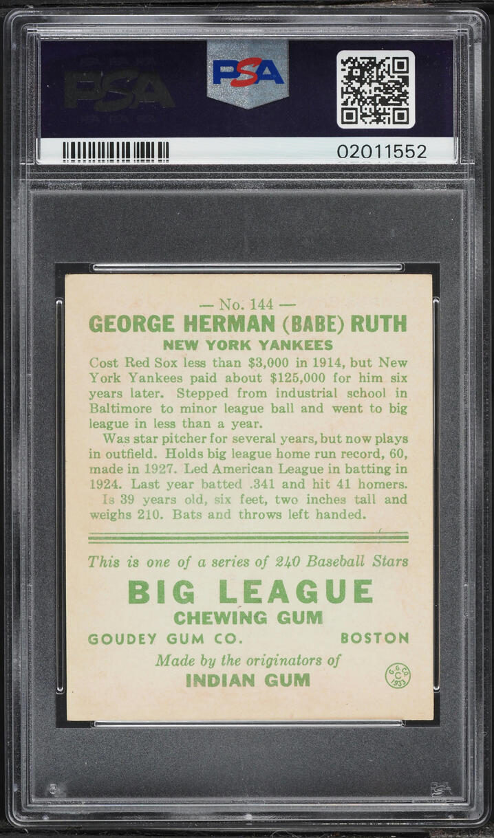 1933 Goudey Babe Ruth #144 PSA 8 NM-MT